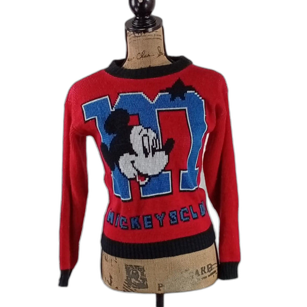 Mickey Mouse Club VTG‎ Sweater Youth 12 14 Red Knit Black Trim Y2K